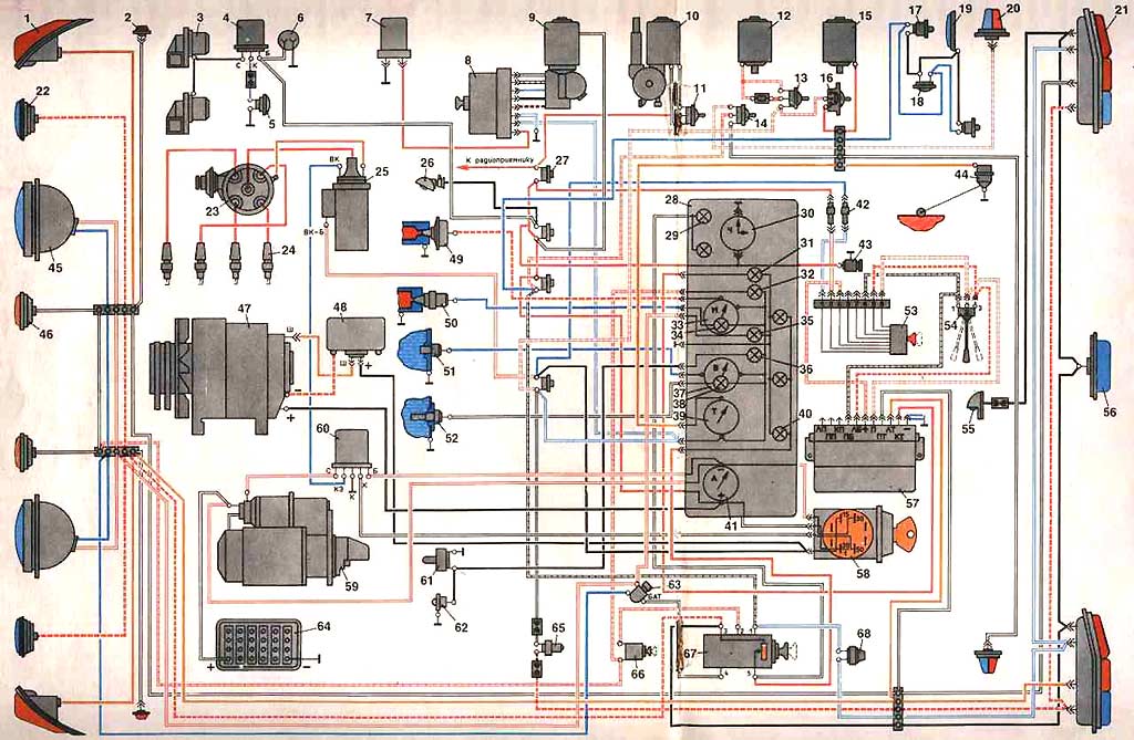 Схема электрооборудования автомобиля ГАЗ-66-01.